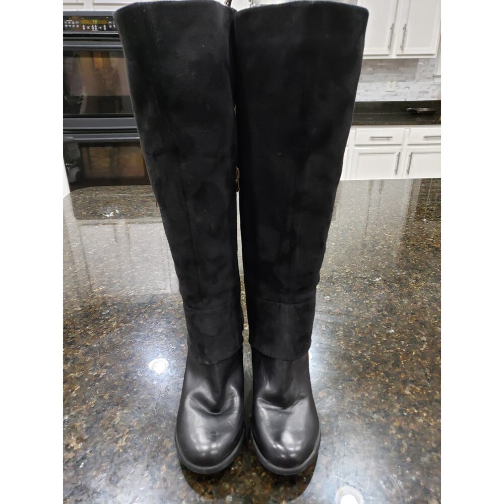 Leila Stone Tarah Boots Women Size 8 Black Leather Round Toe Block Heel Side Zip
